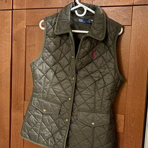 Polo Ralph Lauren woman Corduroy-Trim Quilted Vest Sz M GreenPolo Ralph Lauren